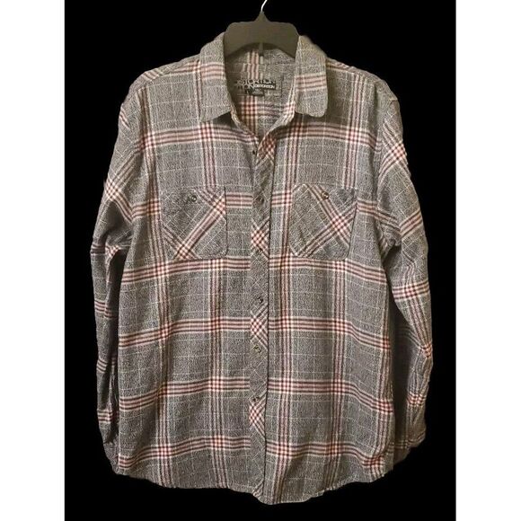Other - Distortion Flannel Shirt Mens Large Gray Red Plaid Long Sleeve Outdoorsman‎